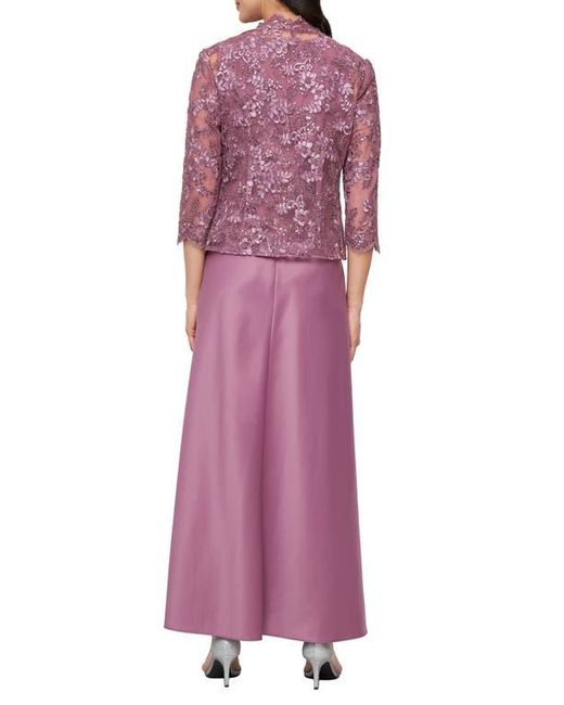 Alex Evenings Purple Embroidered Mock Two-Piece Gown With Jacket