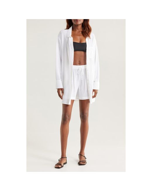 Nordstrom White Oversized Cover-Up Shirt