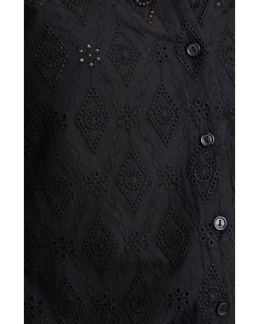 Bobeau Black Embroidered Eyelet Cotton Button-Up Shirt