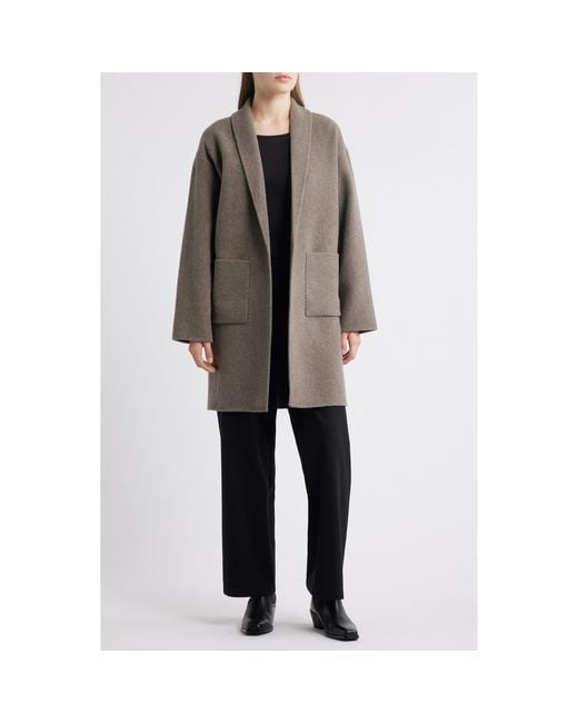 Eileen Fisher Gray Shawl Collar Double Woven Wool Coat