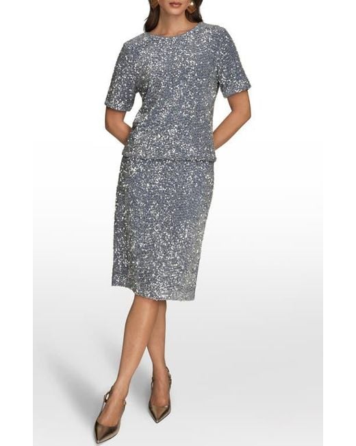 Donna Karan Gray Sequin Crewneck Top