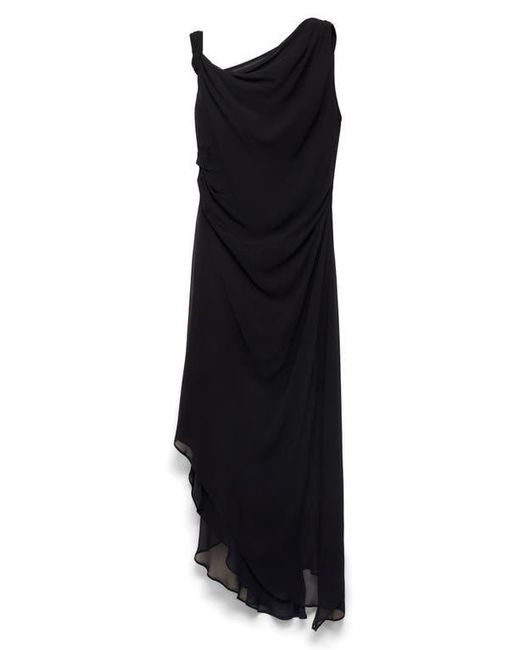 Mango Black Asymmetric Draped Chiffon Gown