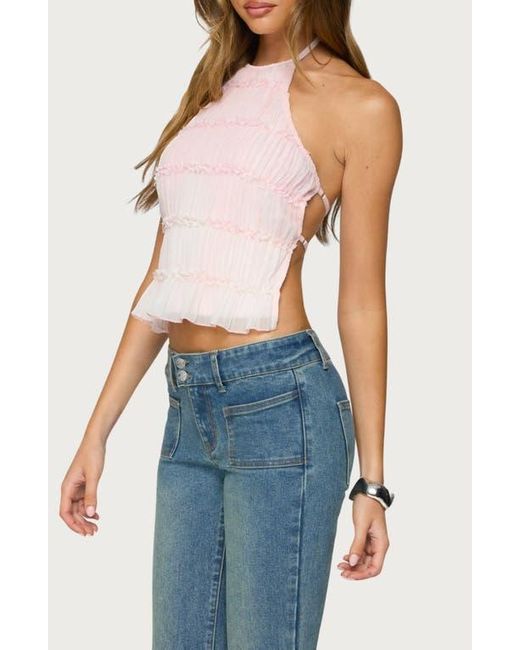 Edikted Blue Amit Ruffle Tiered Chiffon Halter Top