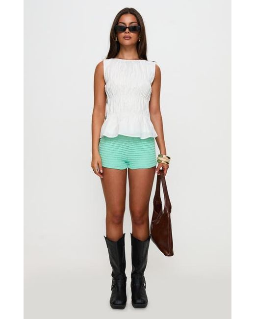 Princess Polly Green Read My Soul Bead Smocked Sleeveless Cotton & Linen Top