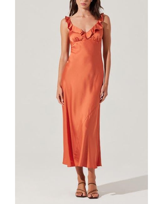 Astr Red Zoie Ruffle Neck Satin Slipdress