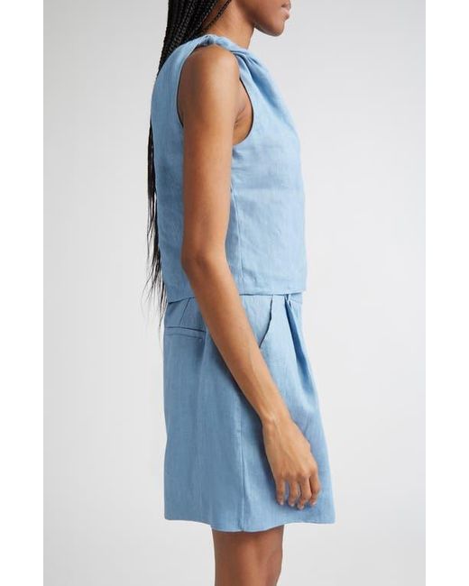 Staud Blue Boa Twisted Sleeveless Linen Top
