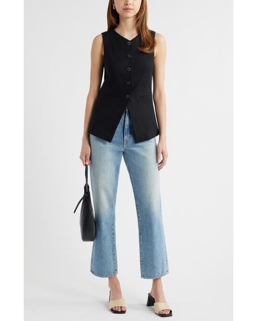 Open Edit Blue Linen Blend Vest