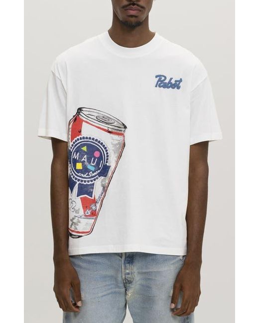 Maui & Sons White X Pabst Ribbon Can Puff Graphic T-Shirt for men
