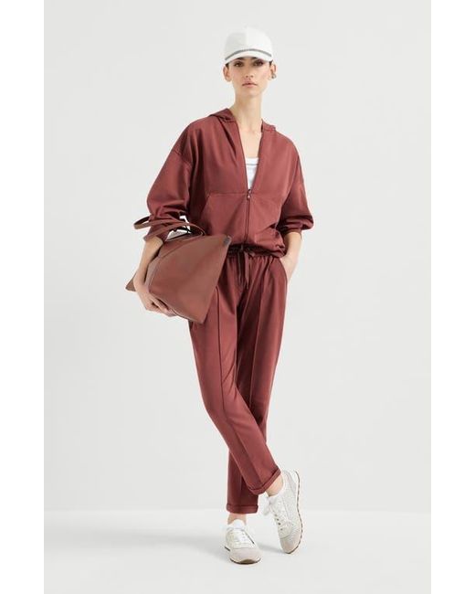 Brunello Cucinelli Red Track Trousers With Monili