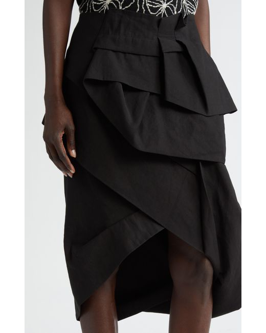 Dries Van Noten Black Sispy Draped Linen & Cotton Skirt