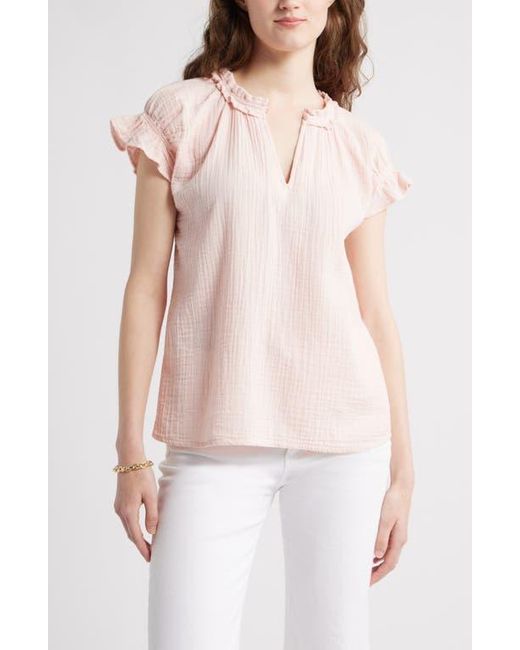 Caslon Multicolor Ruffle Cotton Gauze Top
