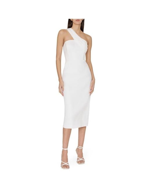 MILLY One Shoulder Linen Blend Sheath Dress in White Lyst