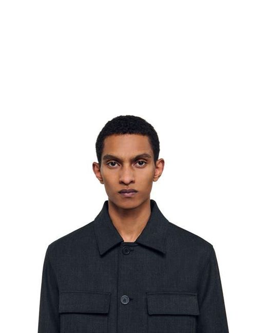 Sandro Blue Wool Overshirt With Pockets for men