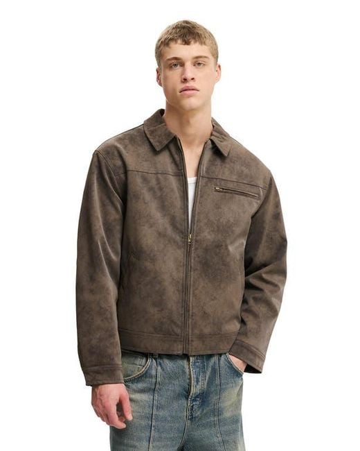 Cotton On Brown Cropped Faux Suede Harrington for men