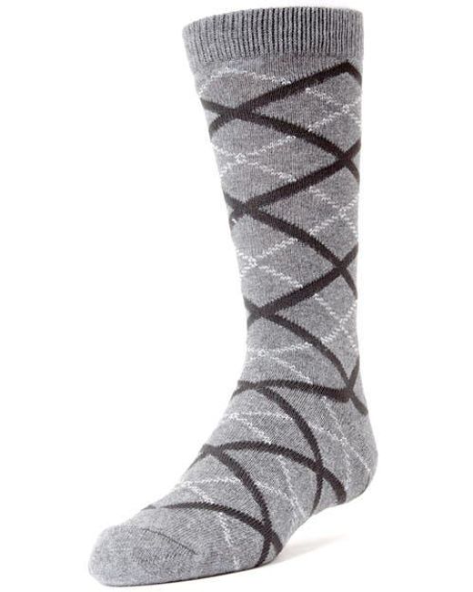 Memoi Gray Diamond Interlock Crew Socks for men