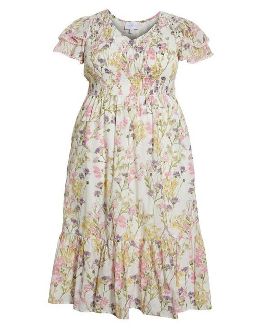 Sugarlips Natural Lita Floral Tiered Cotton Dress