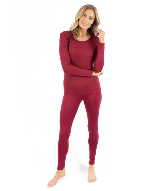 Leveret Red Two-Piece Thermal Long Sleeve Solid Pajamas