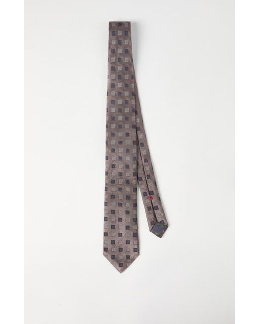 Brunello Cucinelli Gray Silk Tie With Squares Pattern for men