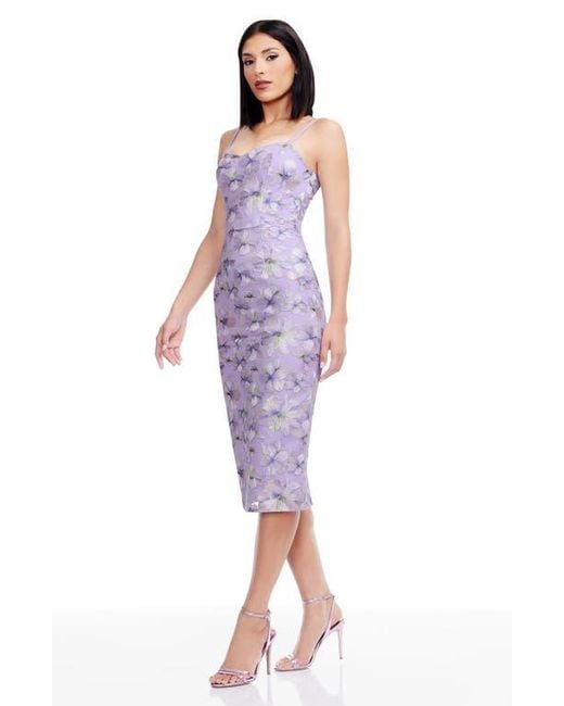 Dress the Population Purple Blakely Floral Embroidery Midi Dress