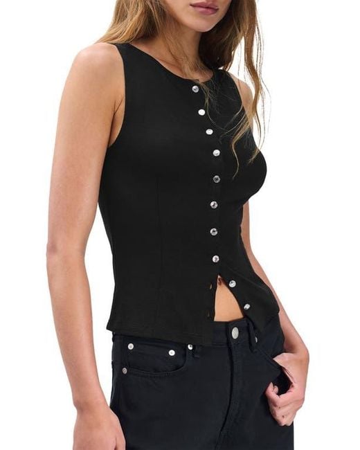 Rag & Bone Black The Knit Boat Neck Button Front Tank