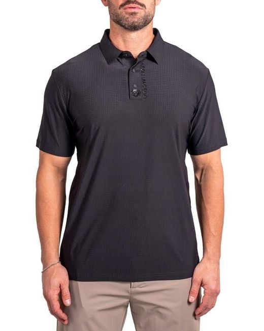 Maceoo Black Geo Pattern Stretch Nylon Polo for men
