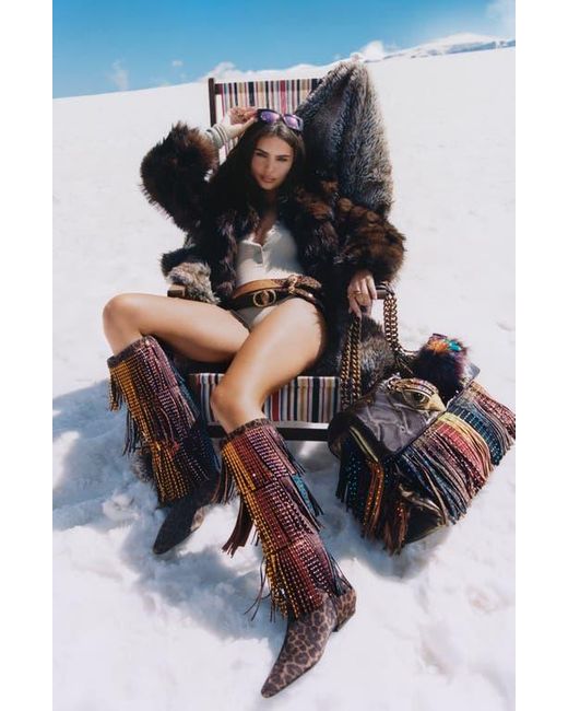 Kurt Geiger Black Crystal Embellished Fringe Western Boot