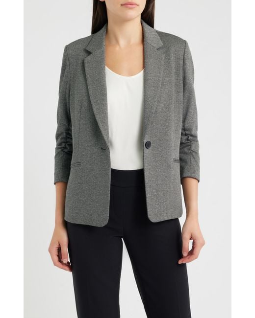 Anne Klein Gray Herringbone One-Button Blazer