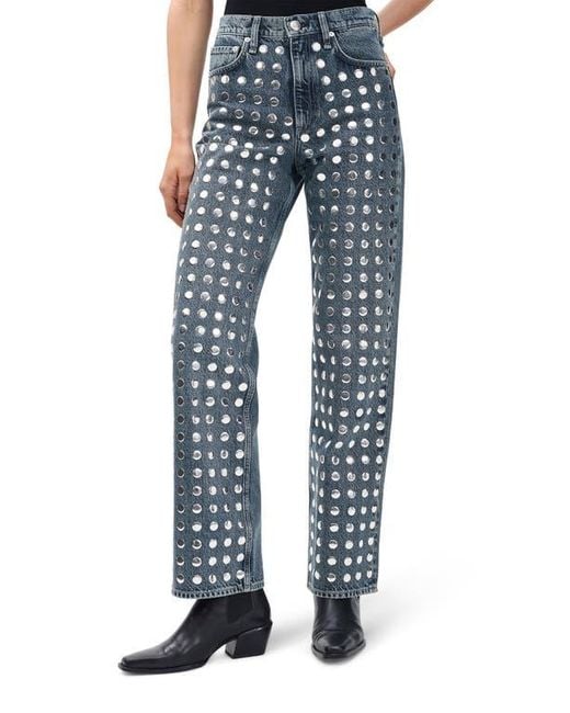 Rag & Bone Blue Shea Rhinestone Straight Leg Jeans
