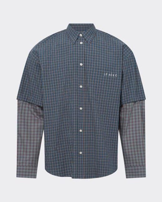 le PERE Blue Detached Sleeve Button Down for men