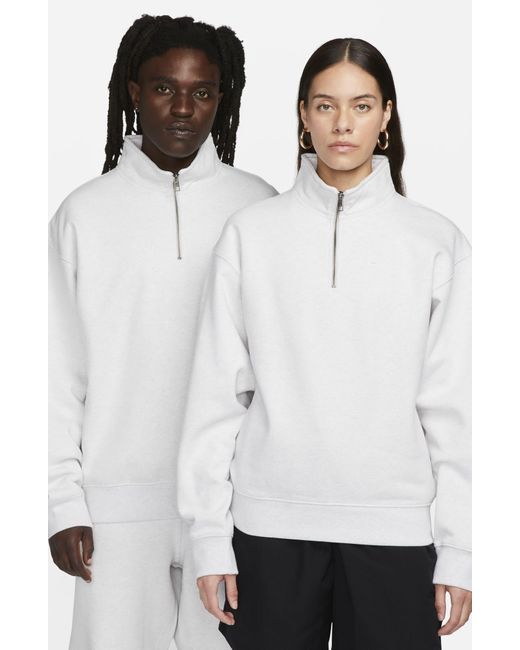 Nike White Solo Swoosh Oversize Quarter Zip Sweatshirt for men