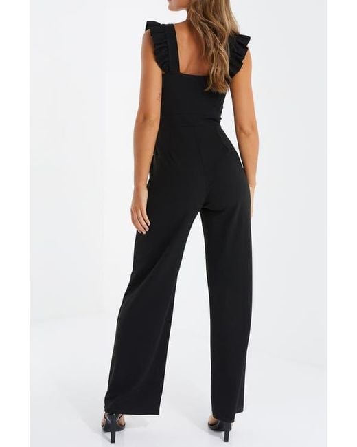 Quiz Blue Scuba Crepe Chain Front Frill Jumpsuit