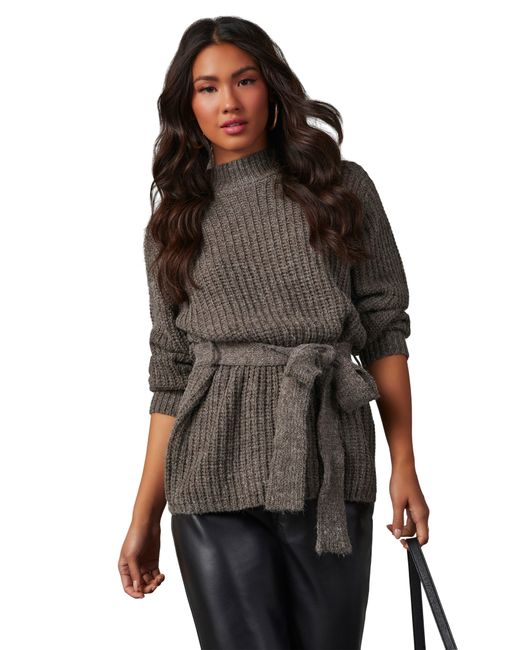 Vici Collection Black Wixson Rib Belted Mock Neck Sweater