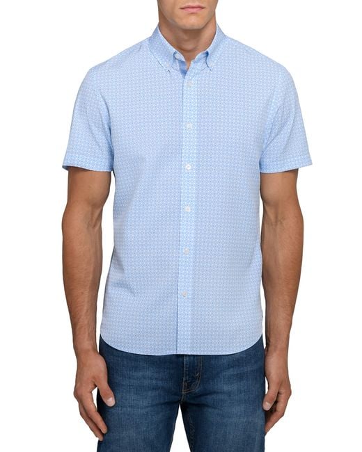 Con.struct Blue Round Checkered Woven Short Sleeve Basic for men