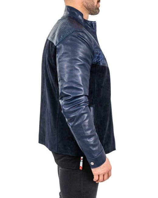 Maceoo Blue Pythonshield Snakeskin Embossed Leather Jacket for men
