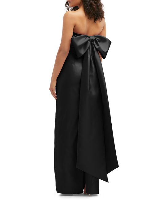 Alfred Sung Black Strapless Bow Back Satin Column Gown