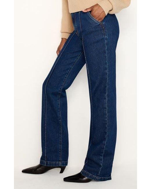 GOOD AMERICAN Blue Pintuck High Waist Wide Leg Trouser Jeans