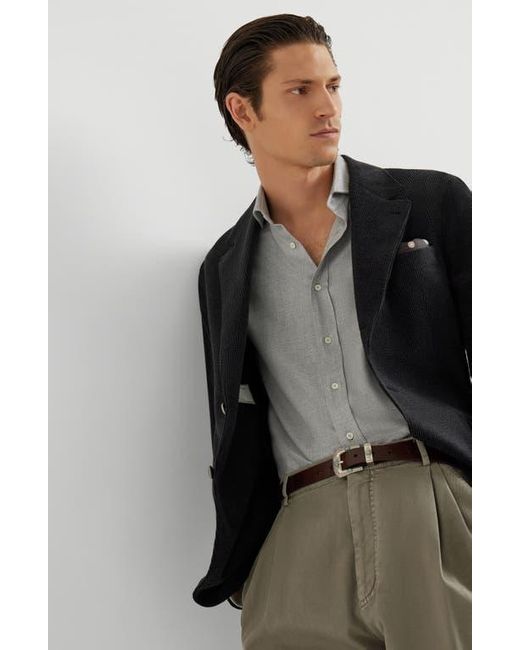 Brunello Cucinelli Gray Flannel Chevron Shirt for men