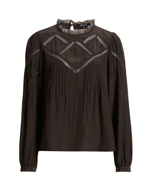 Madewell Black Lace Insert Mock Neck Long Sleeve Top