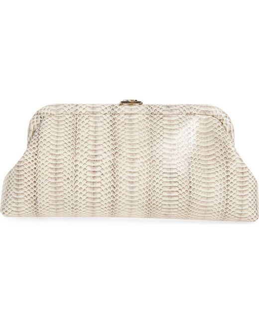 Jimmy Choo Natural Skylar Snakeskin Embossed Leather Clutch