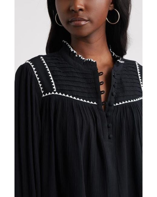 Treasure & Bond Black High Neck Embroidered Long Sleeve Top