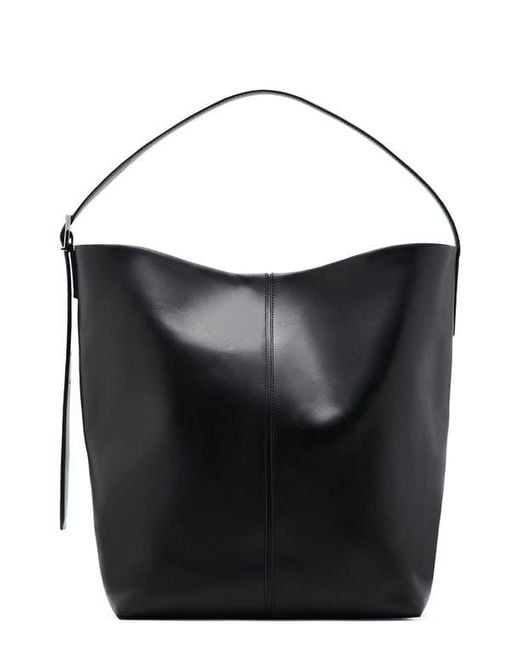 Mango Black Large Leather Bucket Tote