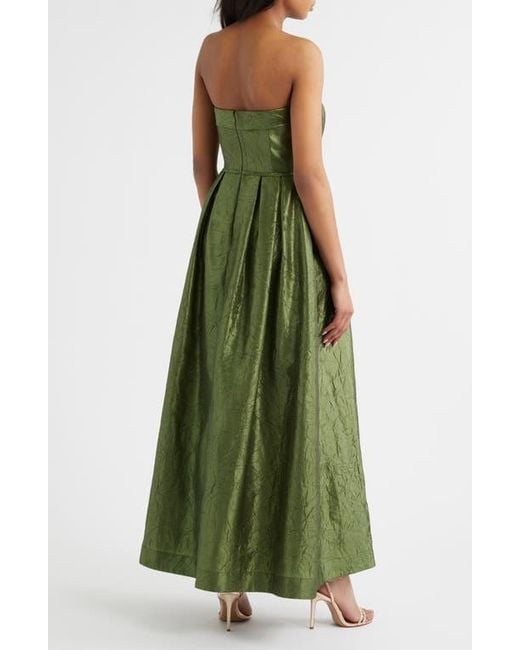 Tahari Crushed Taffeta Strapless Gown in Green | Lyst