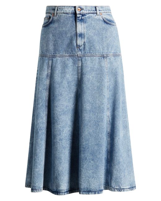 Marina Rinaldi Blue Fascia Pleated A-line Denim Skirt