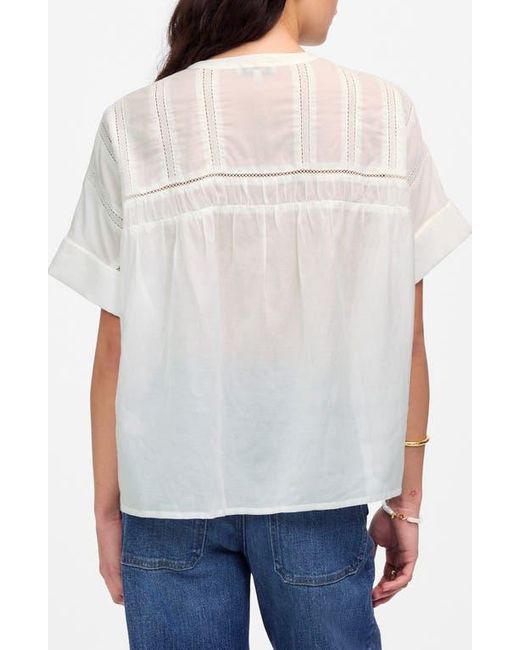 Madewell White Lace Inset Pintucked Henley Top