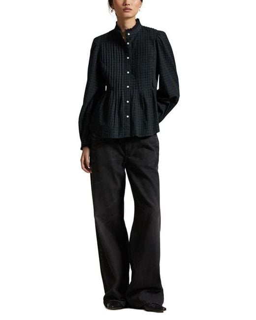 Polo Ralph Lauren Black Plaid Long Sleeve Peplum Button-Up Shirt