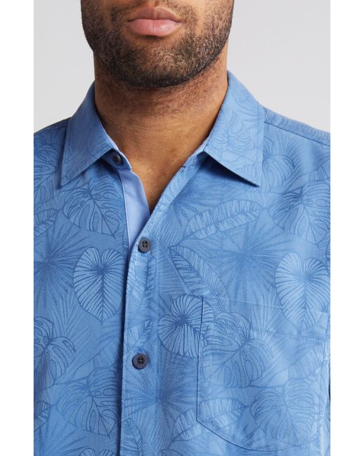 Tommy Bahama Blue Coconut Point Keep It Frondly Islandzone Short Sleeve Performance Button-up Shirt for men