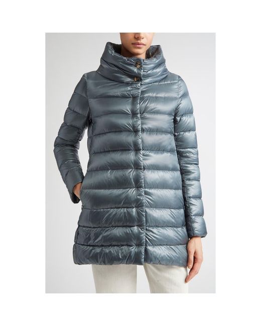 Herno Women's Blue Amelia Water Resistant High-Low Down Jacket