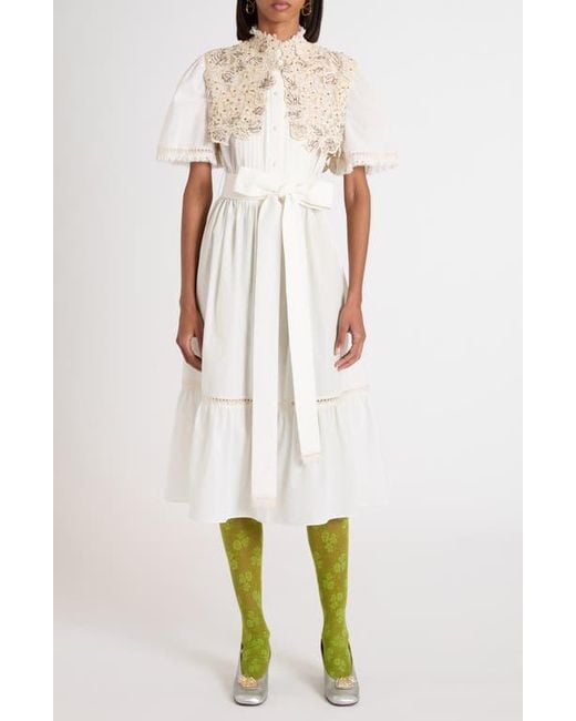 Valentino Garavani White Lace Embellished Cotton Muslin Midi Dress