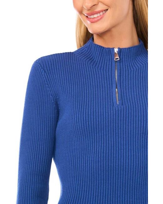 Halogen® Blue Rib Quarter Zip Sweater