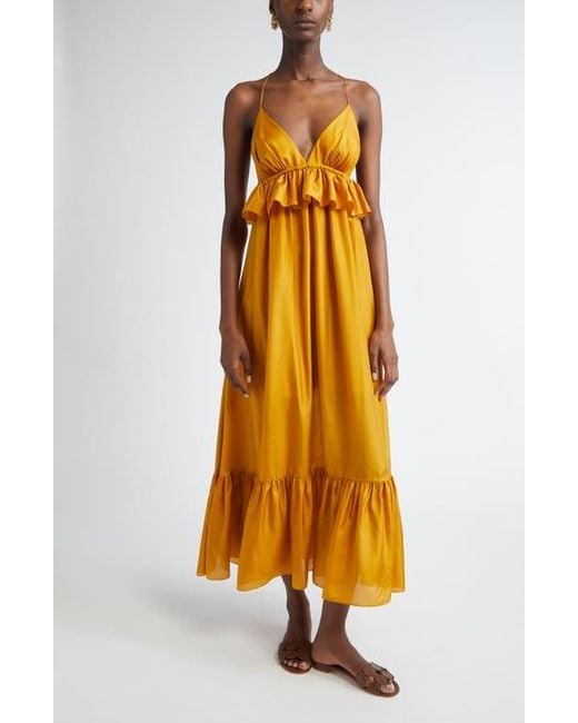 Zimmermann Metallic Rhiannon Tiered Ruffle Peplum Silk Maxi Dress